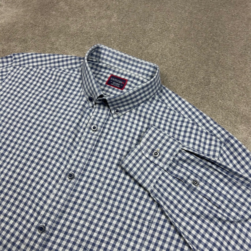 UNTUCKit Mens XXL Blue White Gingham Cotton Long Sleeve Button Down Shirt